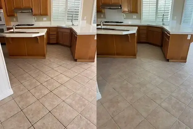 Kitchen tile and grout before and after cleaning in New Castle, DE