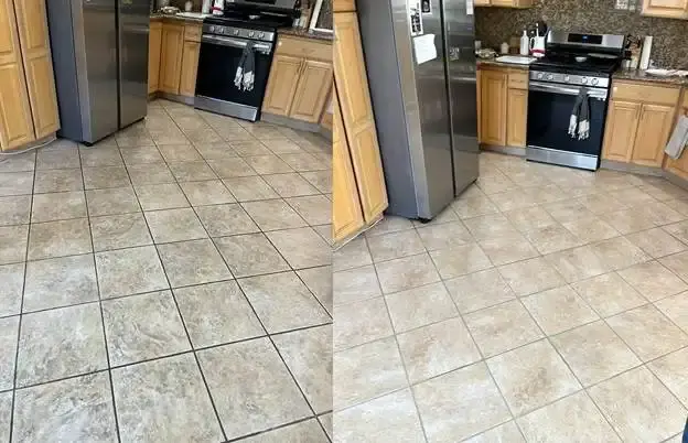 Tile floor before and after deep tile and grout cleaning in Delaware