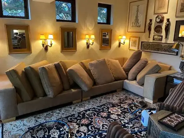 Leather and fabric sectional cleaned by J&J Steam Cleaning