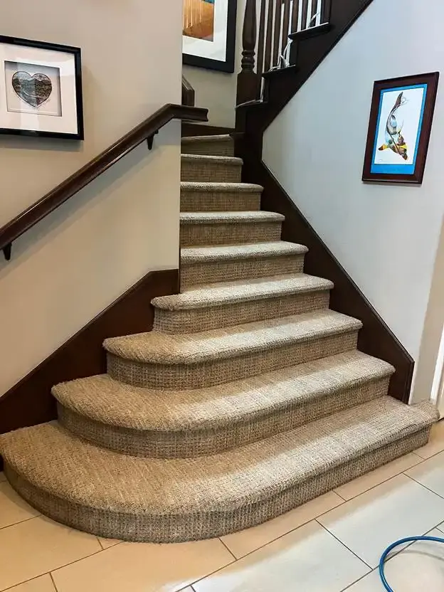 Carpeted staircase after steam cleaning in New Castle, DE