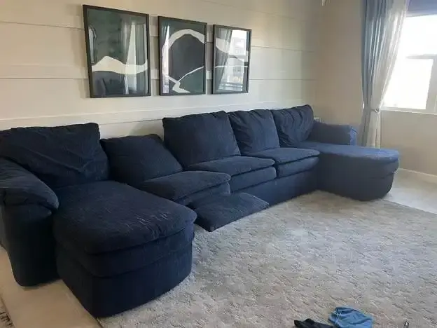 Navy sectional sofa after upholstery cleaning in New Castle, DE