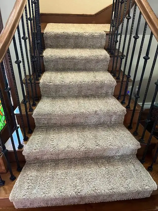 Stair runner carpet cleaning with iron railing in Wilmington, DE